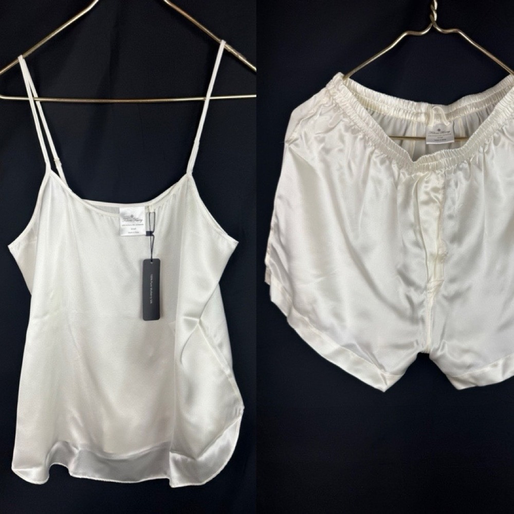 Fishers Finery Pure Silk Sleepwear Set Small White OEKO-TEX Camisole Shorts NWT